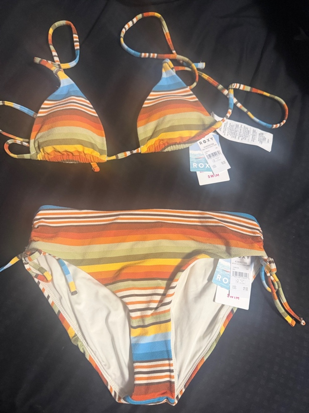 Roxy Striped Two-Piece Bikini in Orange, Blue, Yellow
